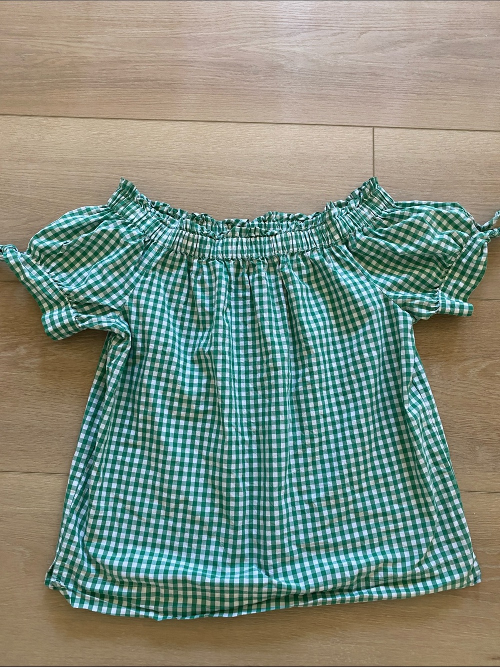 J. Crew Green Gingham Off-Shoulder Blouse